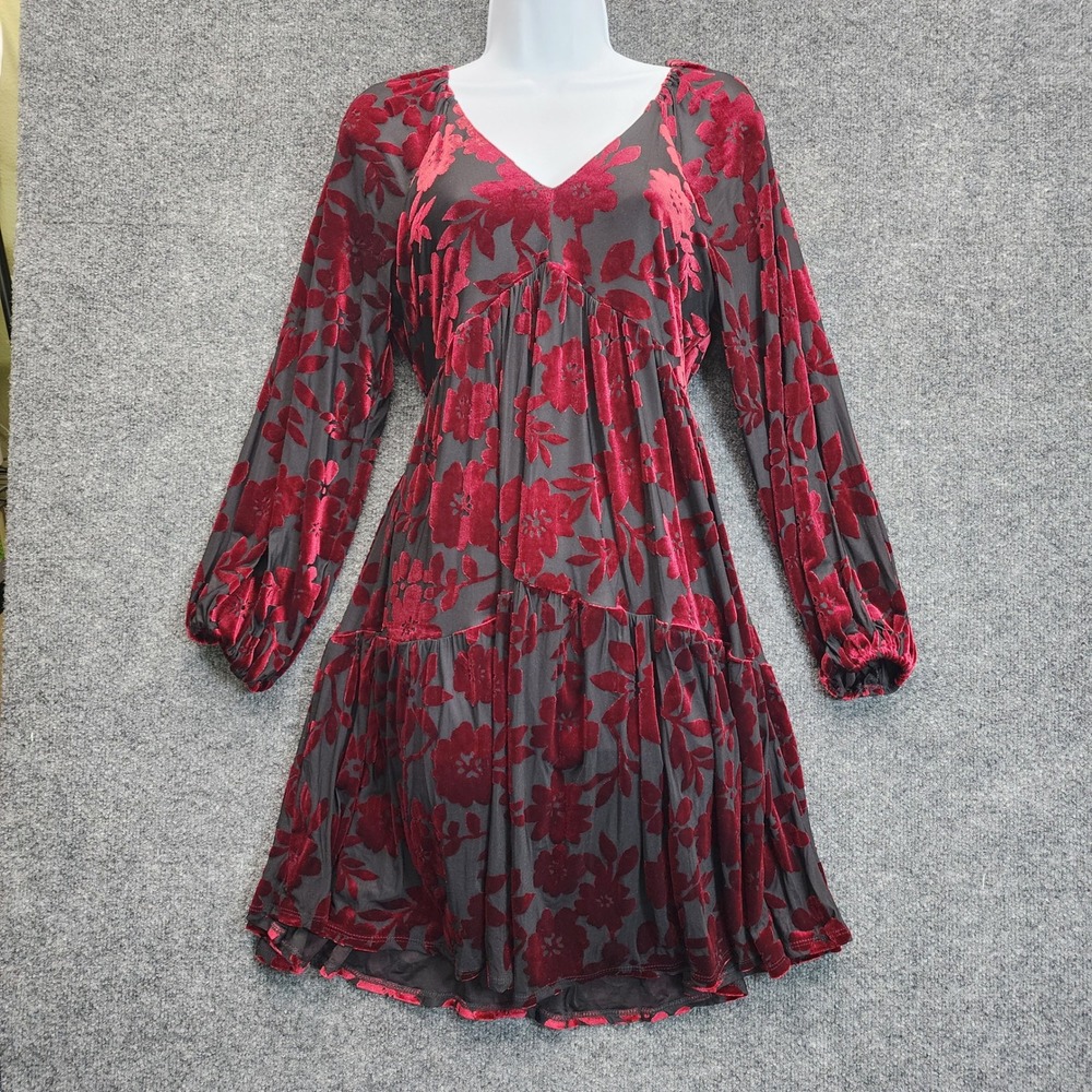 Taylor Womens Burnout Velvet Floral Long Sleeve Whimsigoth Babydoll Mini Dress 6
